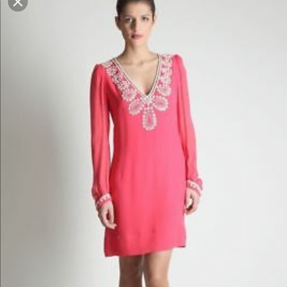 French Connection Coral Bex Beads Cocktail Dress 0